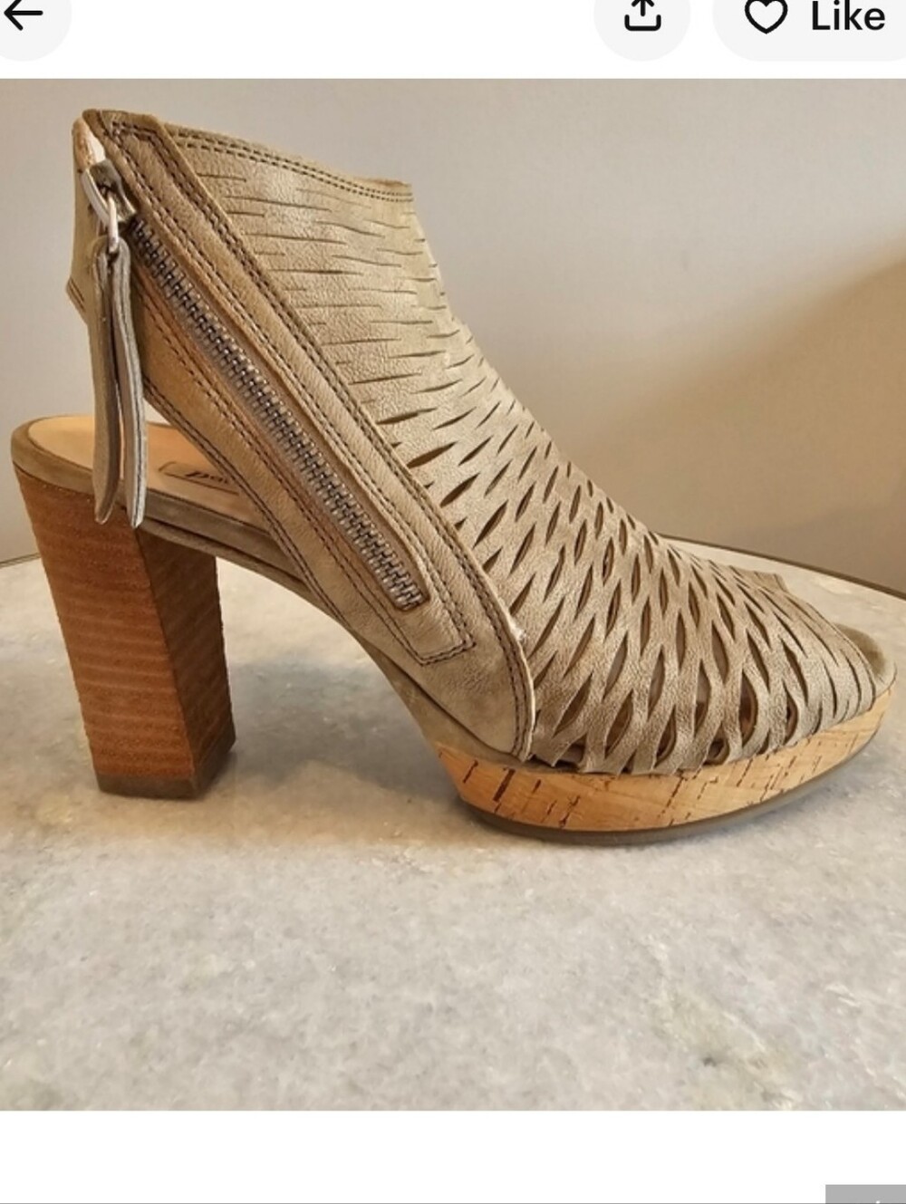 Paul Green Costa Peep Toe Booties Size 4 / US 6.5 Nude Leather Cork Heel